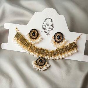 Elegant Copper Pearl Jewelry Set - Pendant Necklace & Stud Earrings